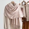 Women's Winter Plaid Imitation Cashmere Tassel Scarf, Thickened Korean Style Neck Warmer