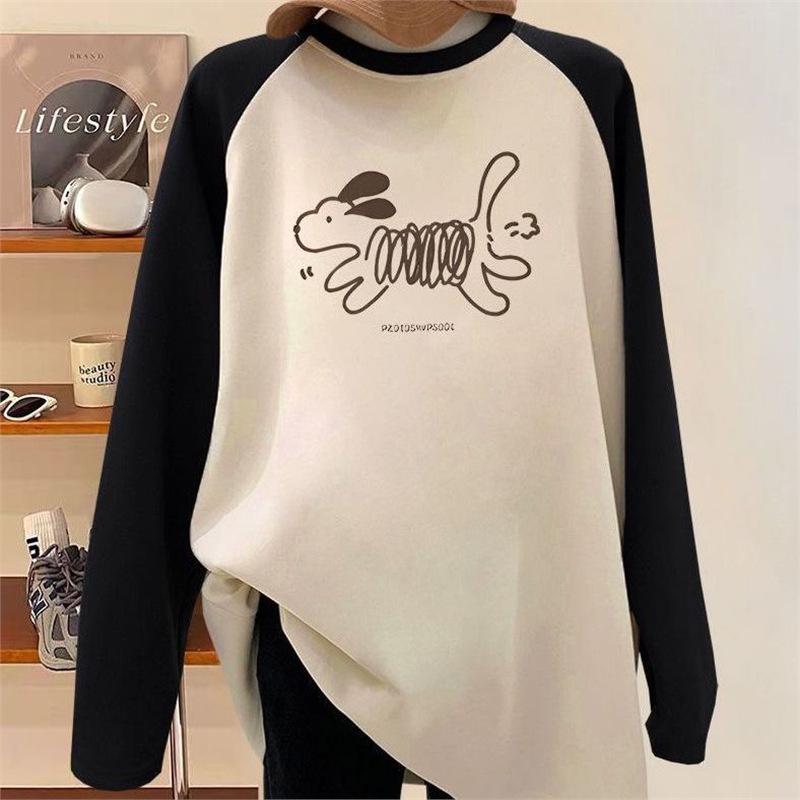 Women's Oversized Fleece-Lined Long-Sleeve T-Shirt - Autumn/Winter Trend