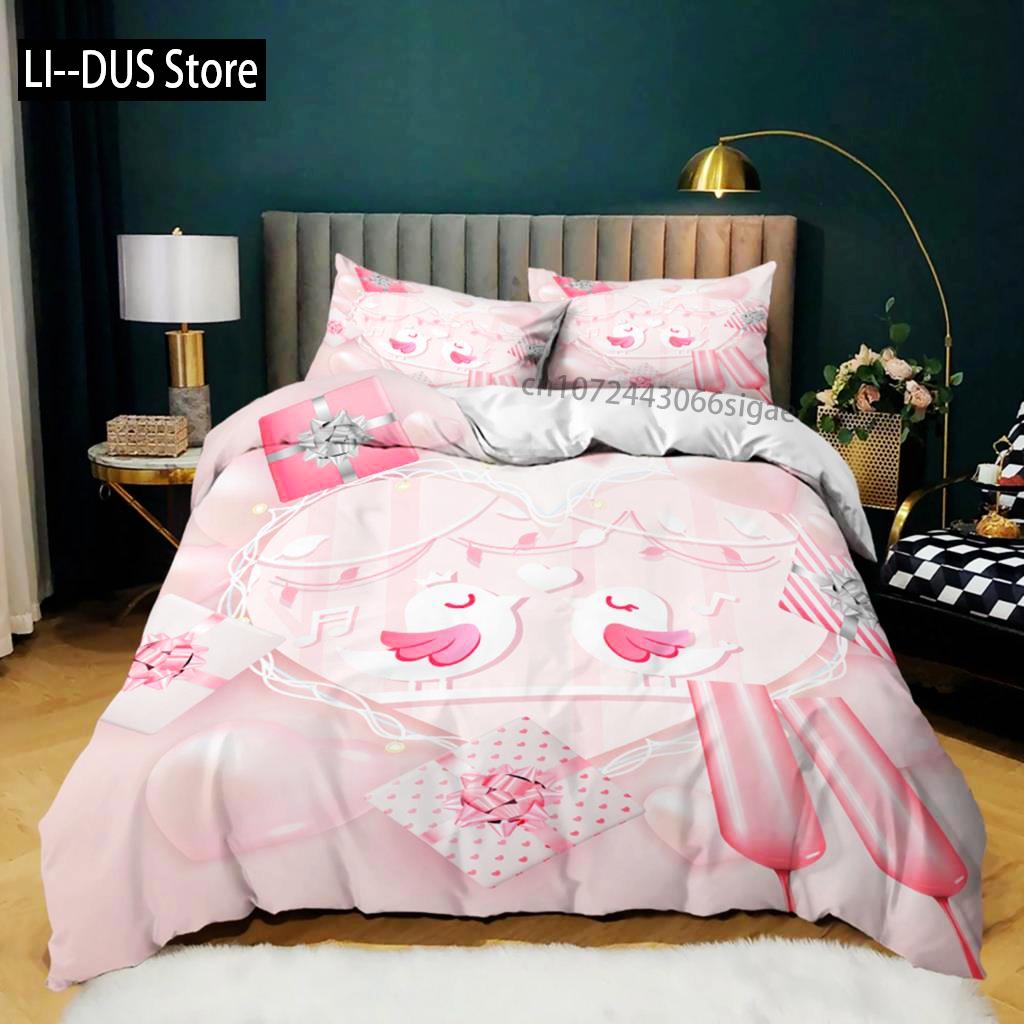 Set Copripiumino Cuore d'Amore Rosa Set Biancheria da Letto Cuore d'Amore Regalo San Valentino Camera da Letto Ragazza Microfibra Queen King Size Copripiumino