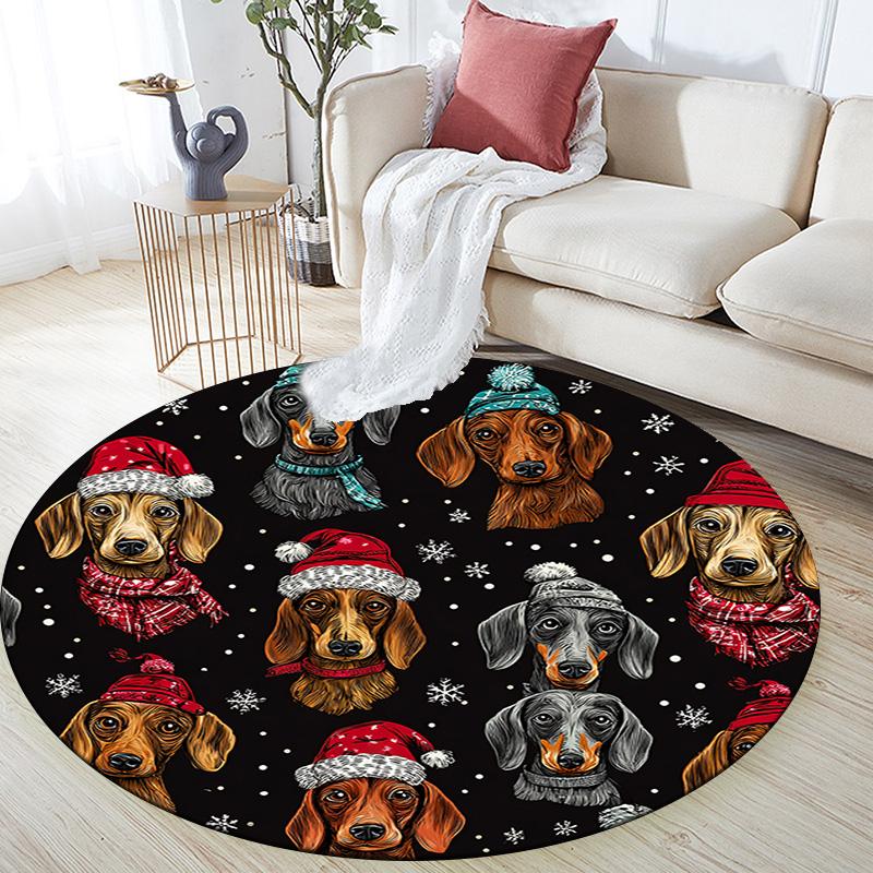 Dachshund Round Area Rug,Carpet Rug for Living Room Bedroom Sofa Playroom Decor,Non-slip Floor Mat