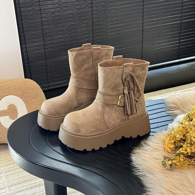 European matte soft leather big head versatile platform Martin boots women's 2025 autumn fashion heightening short boots locomotive boots