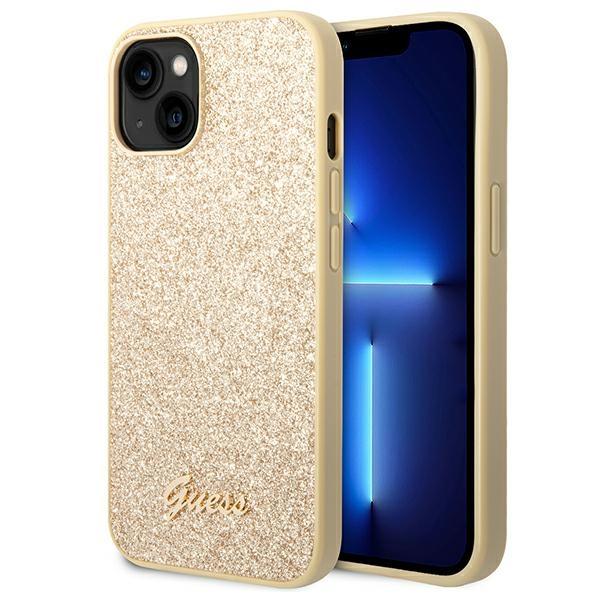 Guess Guhcp14Mhggshd iPhone 14 Plus/ 15 Plus 6.7 Złoty/Gold Twarde Etui Brokatowy Napis