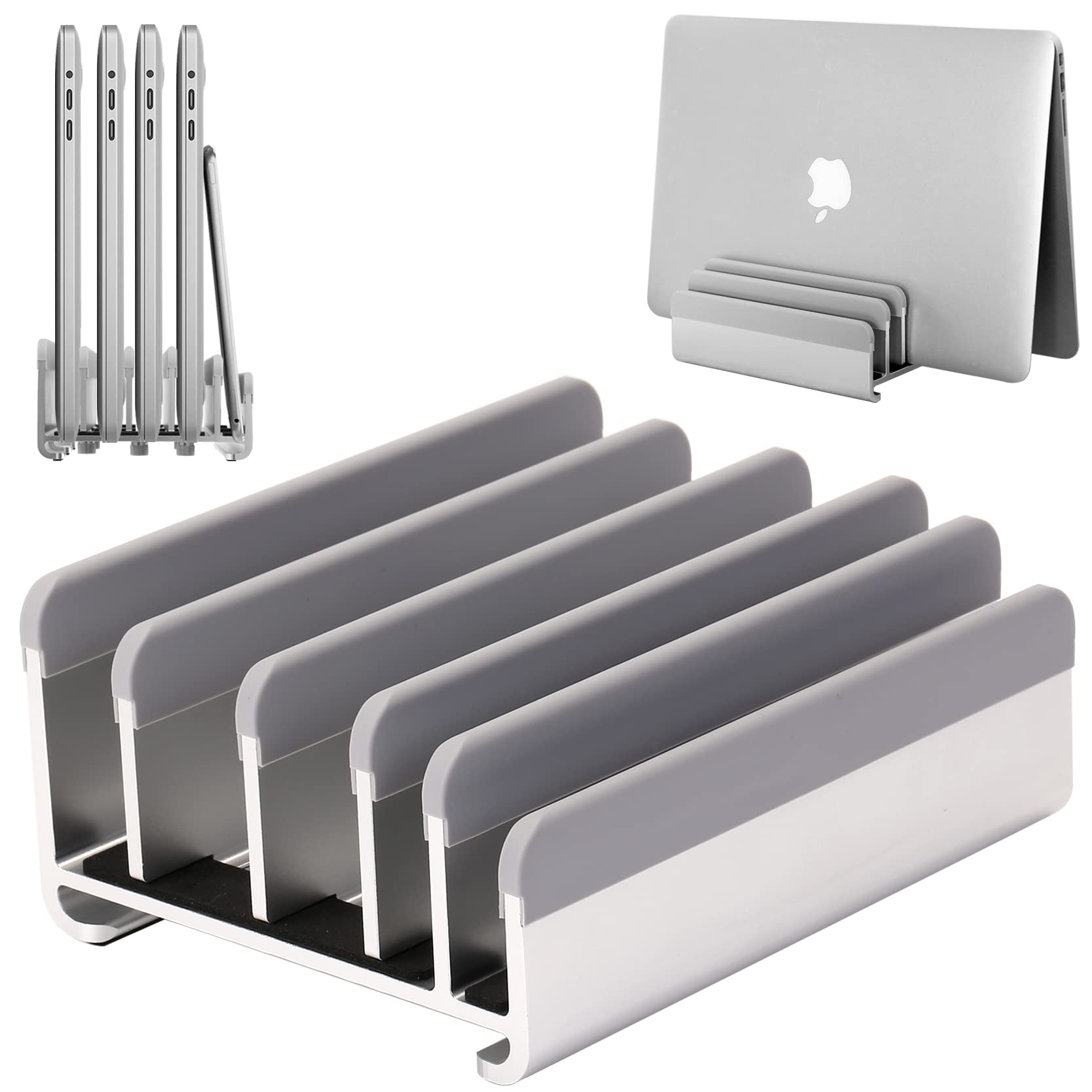 

This laptop stand can hold up to five devices in a vertical The adjustable width and aluminum construction make it compatible with a wide range of and серебряный
