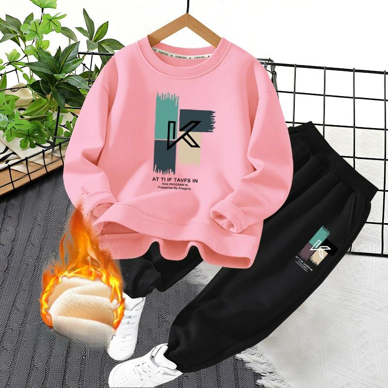 CUHK Children's Sweater Winter Plus Velvet Thickened Two-piece Spring and Autumn Children's Leisure Sports Suit