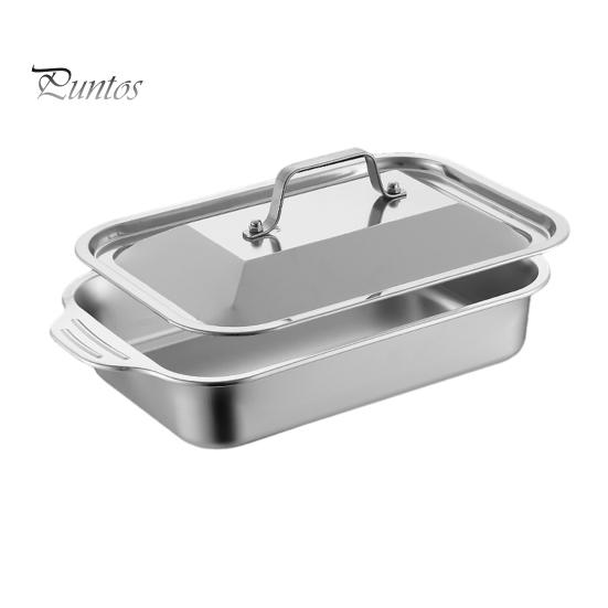 Deep Rectangular Baking Pan Stainless Steel Pan, with Handles, Heavy-Duty Tray, Commercial Grade High Temperature Resistant Durable Kitchenware,