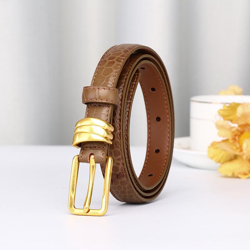 Fashion Trend Crocodile Pattern Belt Women'S Leather Pin Buckle Korean Version Small Suit Decoration Casual Jeans Thin Belt Women