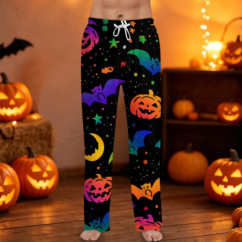 Men's Halloween Print Drawstring Lounge Pants Casual Sleepwear Bottoms Relaxed Fit Lightweight Fabric Comfortable Waistband