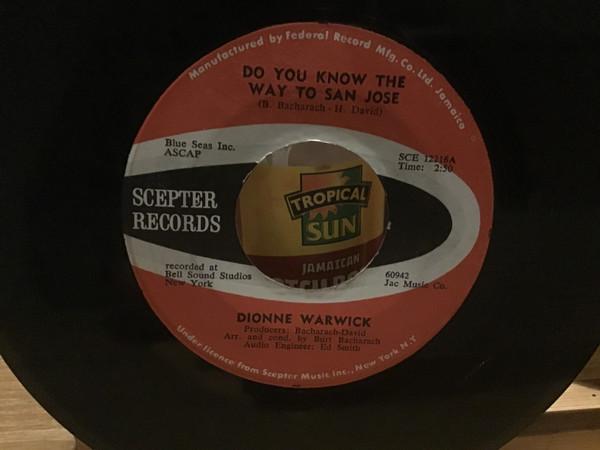 

7-дюймовая пластинка DIONNE WARWICK Do You Know The Way To San Jos L SCE12216 Scepter Records 1968 Ямайка SoulFunk Б/у