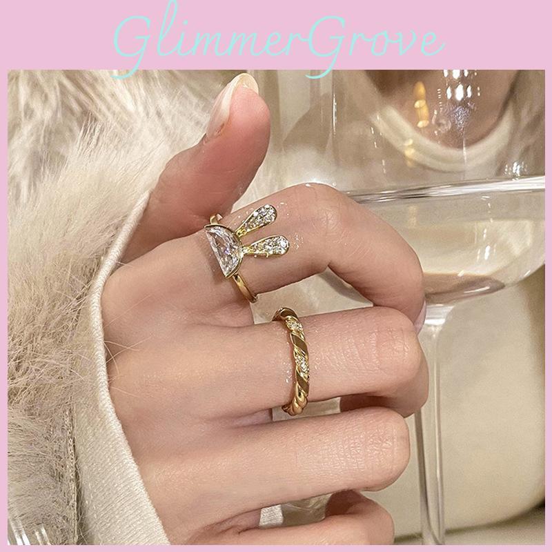 Elegant Korean Style Rabbit Ear Geometric Design Adjustable Ring For Women