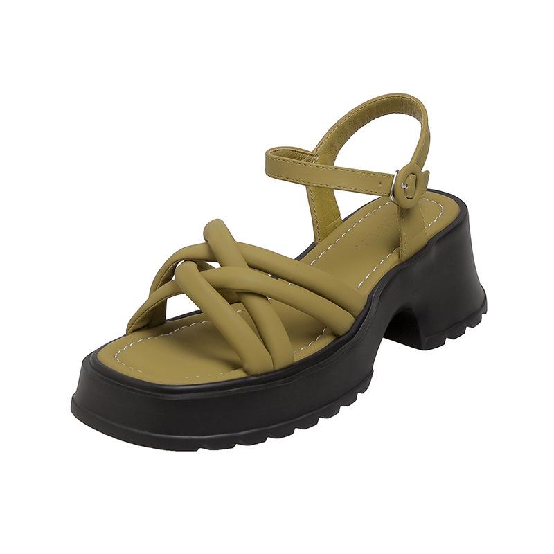 Green super white, cross-strap sandals women's summer new muffin thick-soled heightening women's shoes
