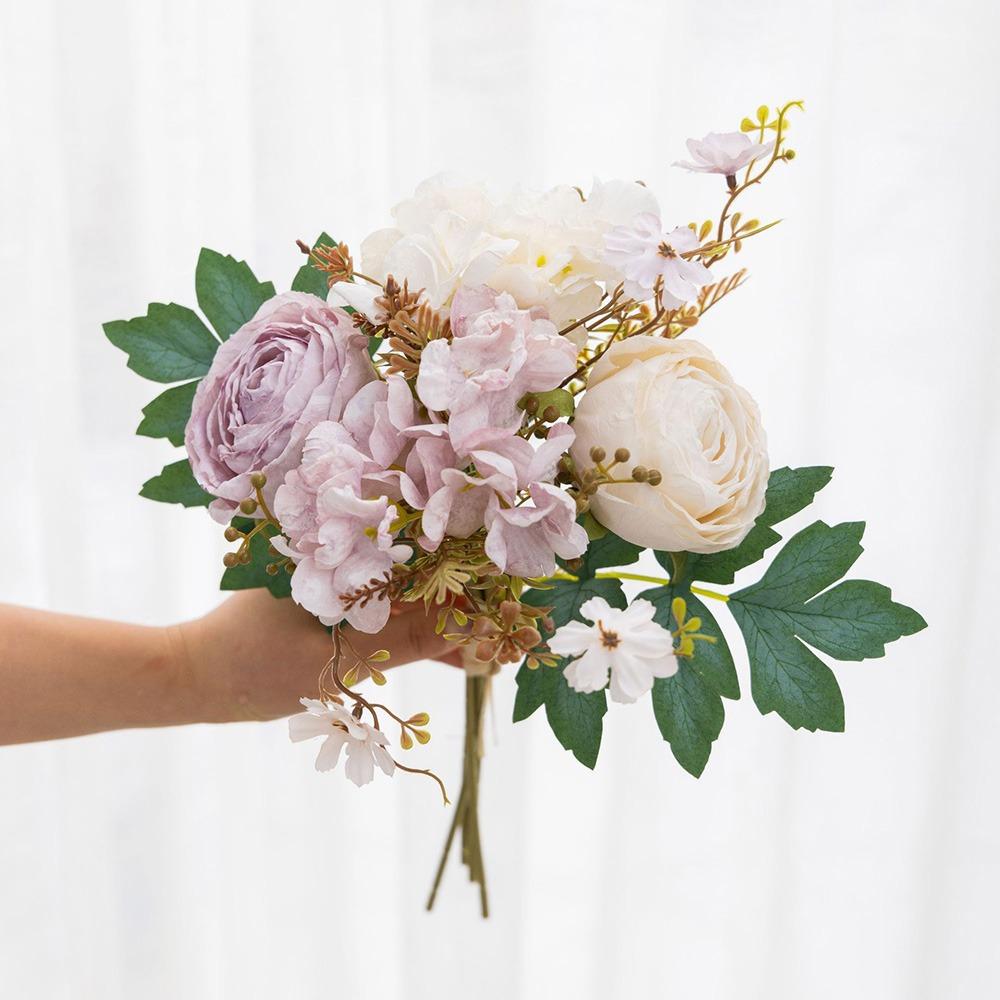 Multicolor Artificial Flower Bouquet Silk Petals Green Leaves Simulation Hydrangea Photo Props Accessories Decorative Flower