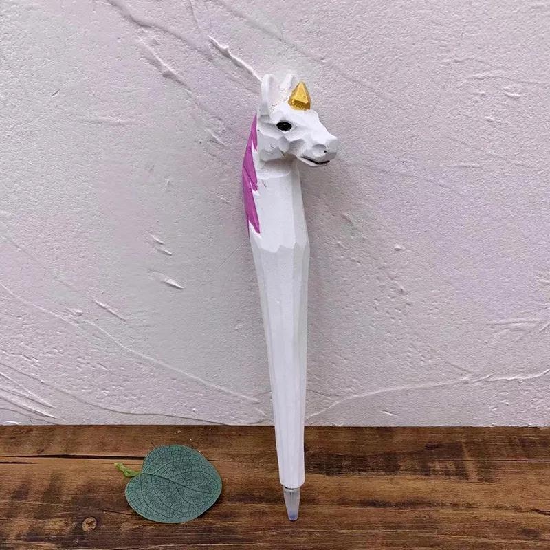 

Креативная ручка из дерева ручной резьбы в форме животного Purple unicorn