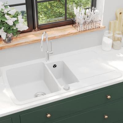 Vidaxl Two-Bowl Granite Sink, White