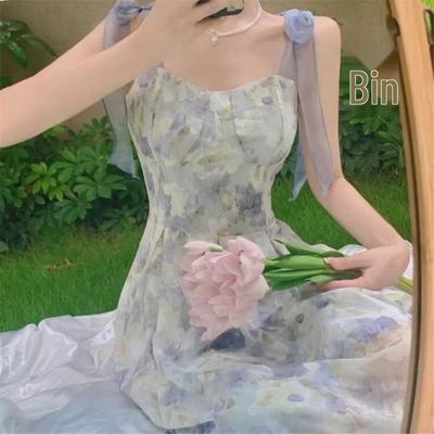 Women's Floral Summer Dress: French-Inspired Mori Girl Waist-Hugging Long Dress