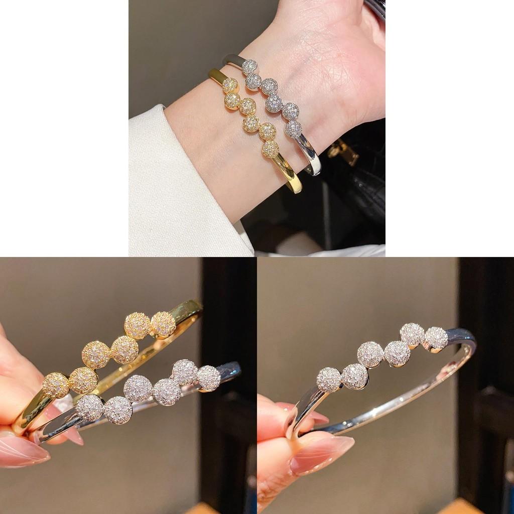 Minimalist Zircon Round Cuff Bracelet For Women Copper Jewelry Gift