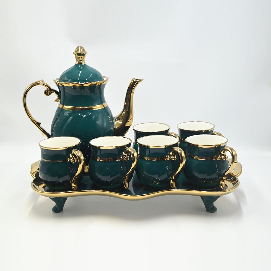 8pc/Set 6pc/Set 1pc/Set Ins Style Ceramic Dinnerware Set, Suitable For Family Gathering. Luxury English Gold green TeaCup Set