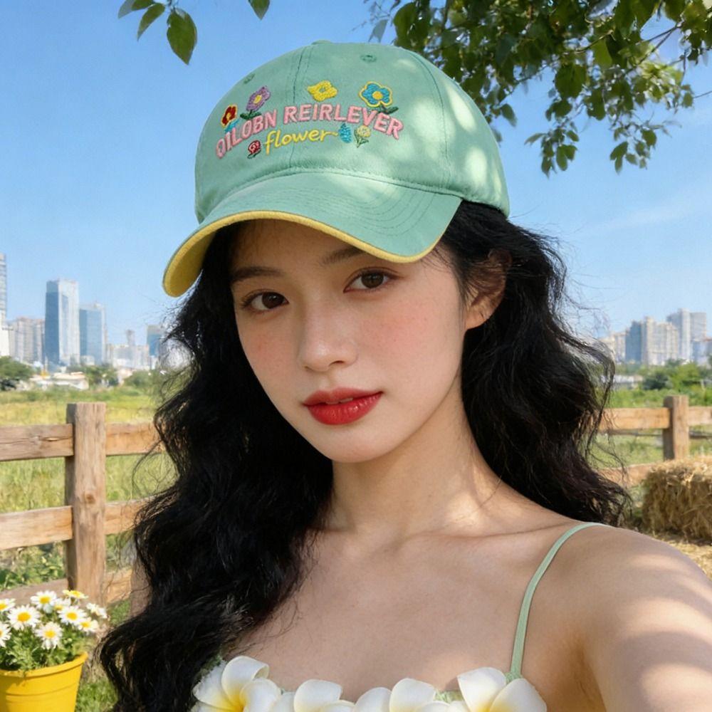Cotton Floral Baseball Cap Letter Embroidered Streetwear Hats Casual Peaked Cap For Women Girls