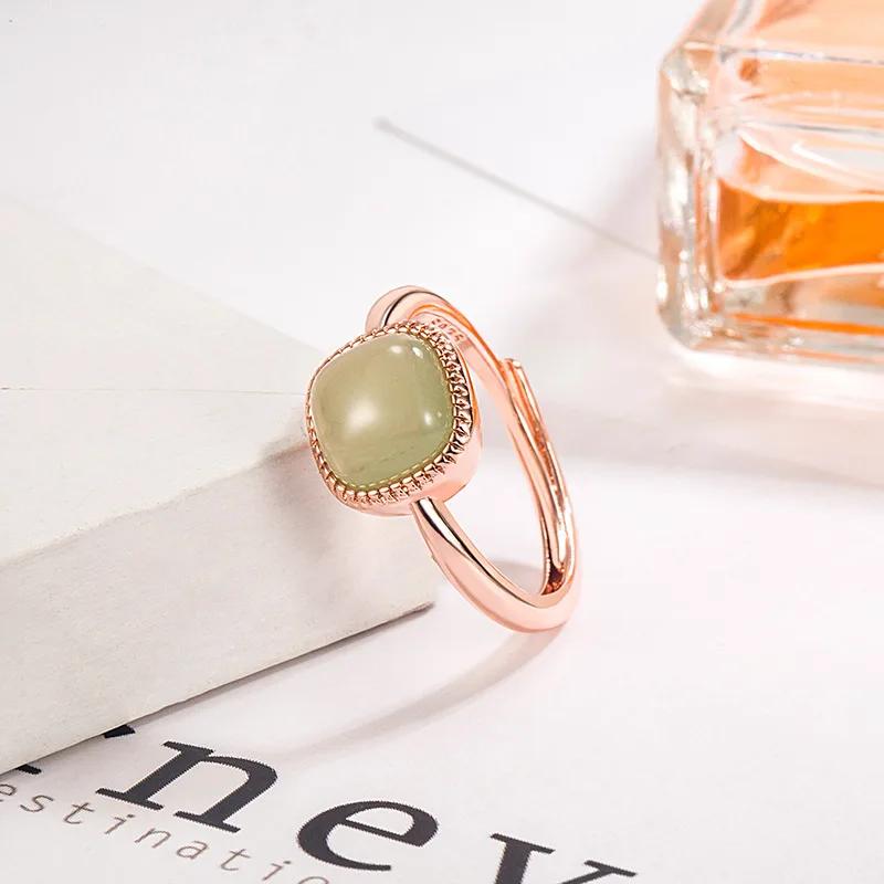 Natural Stone Rings Hetian Jade Small Sugar Adjustable Ring Party Wedding Jewelry Handmade Gift