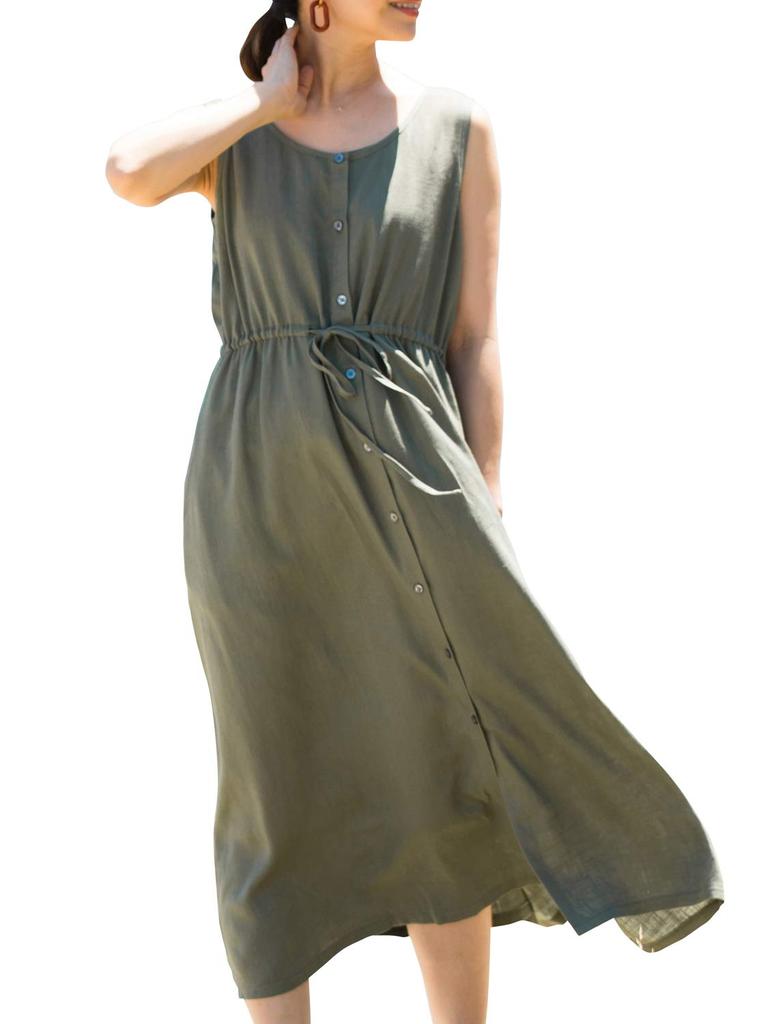 Sweet Mommy Maternity Dress Nursing Clothes Washable Linen Nursing Layer Petticoat 3 Piece Set M Khaki