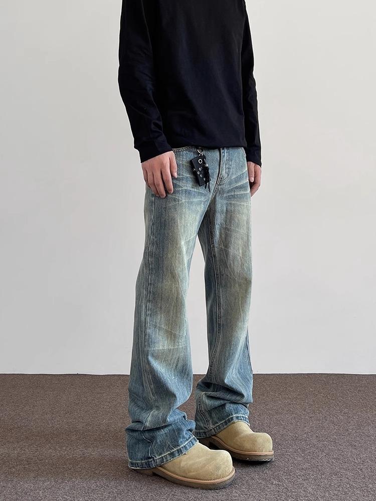 Джинсы JYL мужские с фактурой (slub) Cleanfit, с эффектом вытертости (whisker washed), прямые, расклешенные, джинсовые брюки 3XL бездна