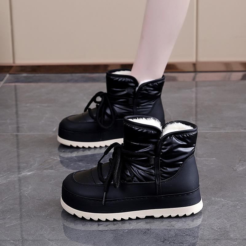 Women's lightweight comfortable thick sole winter warm cold padded snow boots non-slip wear outdoor leisure sports fur one cotton boots