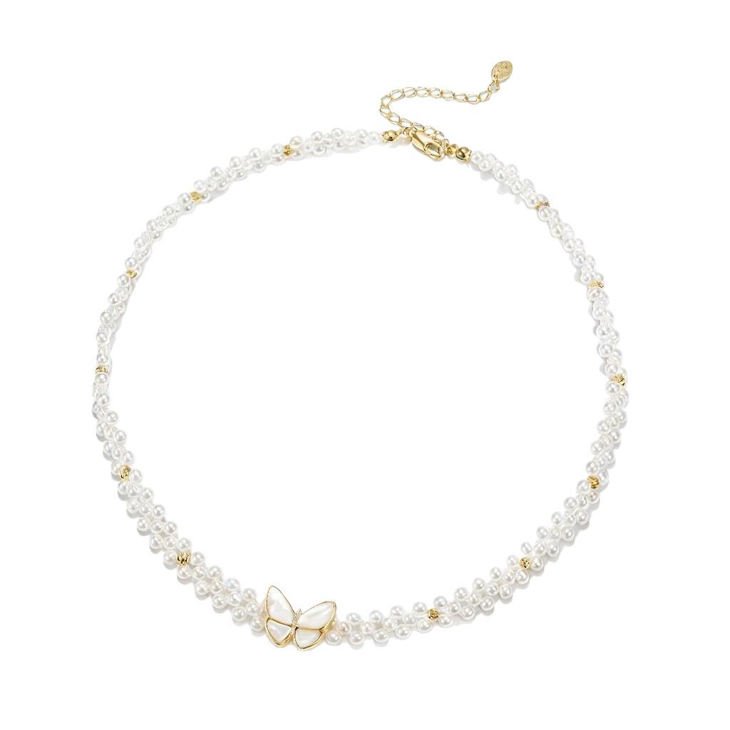 A Fritillary Butterfly Woven Pearl Choker Neck Chain Neck Evening Dress Accessories Necklace Collarbone Chain