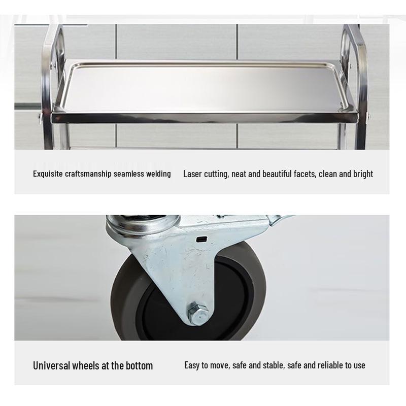 Stainless Steel Multi-Tier Dining Cart for Hotels & Restaurants - Hand-Push Mobile Food Service Cart