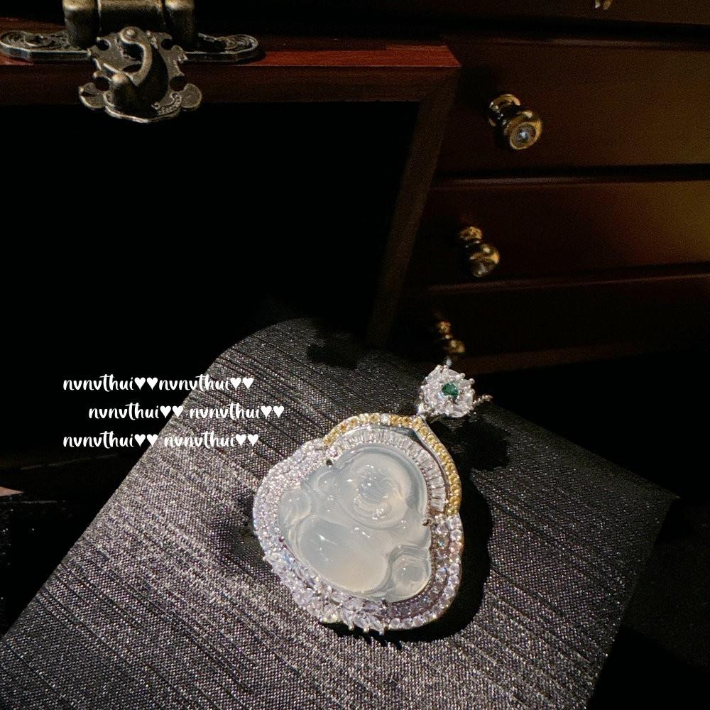 Lychee Frozen White Chalcedony Leaf Gem Necklace, Water Spirit, Plated 18K Gold, White Chalcedony Ruyi Zircon Necklace