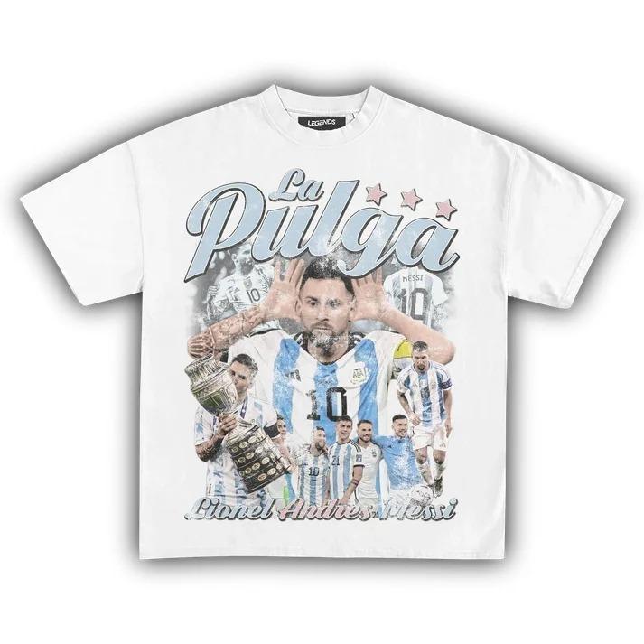 

Lionel Messi La Pulga Argentina 3-Star Vintage Bootleg T-Shirt, Unisex National Team Soccer Fan Streetwear Tee, 100% Cotton Oversized Casual Top XXXL коричневий