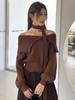 Off Shoulder Sexy Knitted Sweater Women French Lapels Elegant Warm Sweater Tops Autumn Winter Fashion Loose Patchwork Pullover New