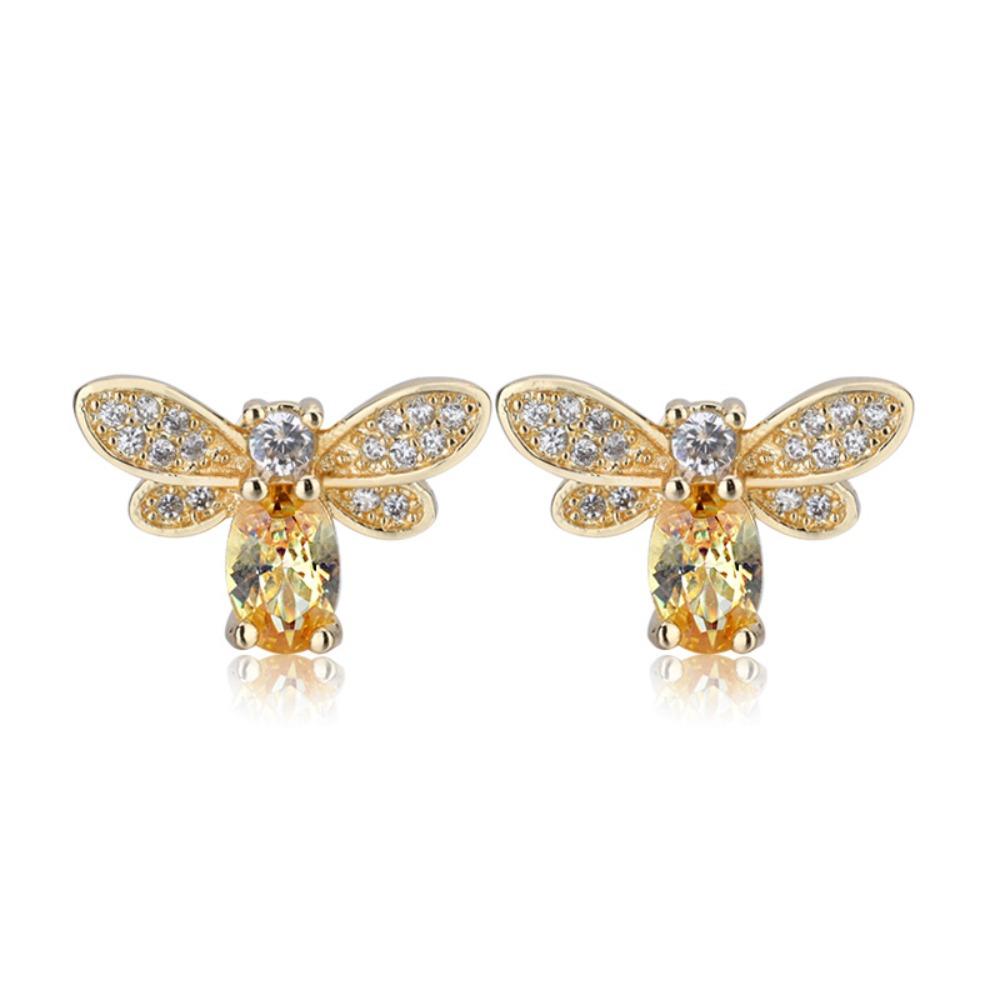 Bee Earrings Synthetic Citrine Jewelry Women Fashion Dainty Gold Plated Stud Earrings