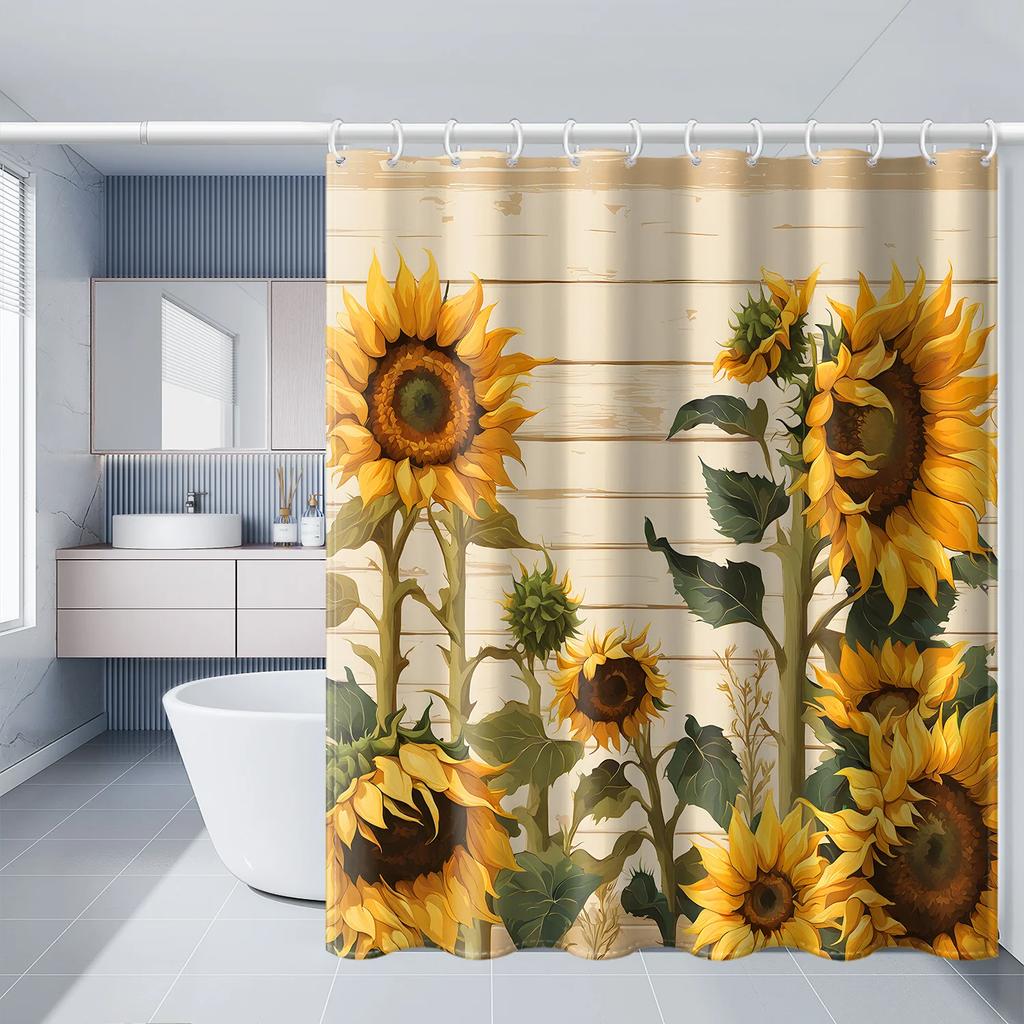 Elegant Sunflowers and Rustic Barn Waterproof Shower Curtain – Perfect for Adding a Warm and Inviting Touch To Your Bathroom