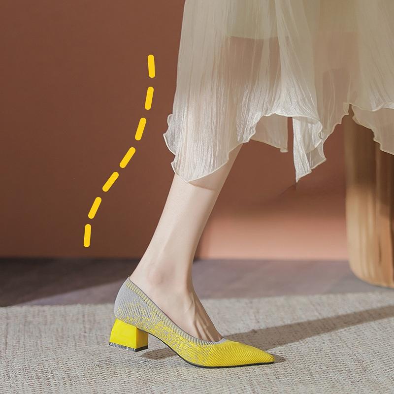 Pantofi simpli de modă pentru femei 2024 Noi Versatili Pantofi tricotati Tocuri groase și vârf ascuțit Slip on Plasă Pantofi ușori 40 Zapatos De Mujer