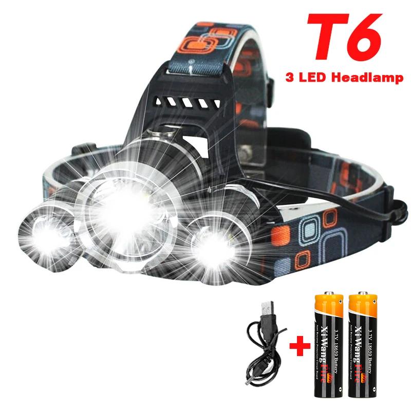 

Супер яскравий світлодіодний фар T6 Використовуйте 18650 акумуляторну фару для риболовлі, полювання на відкритому повітрі, кемпінг, водонепроникний головний ліхтар