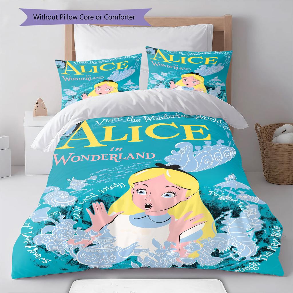 Alice in Wonderland Thee Beddengoed Dekbed Set Dekbedovertrek Kussensloop Huisdecoratie Verjaardagscadeau (1 dekbedovertrek + 2 kussenslopen, zonder binnenkussen)