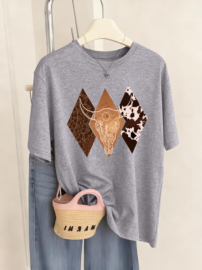 Cowboy Style Pattern Prints TShirt Womens Summer Soft T Shirts Comfortable Loose Short Sleeve Tops Casual ONeck Woman Clothes