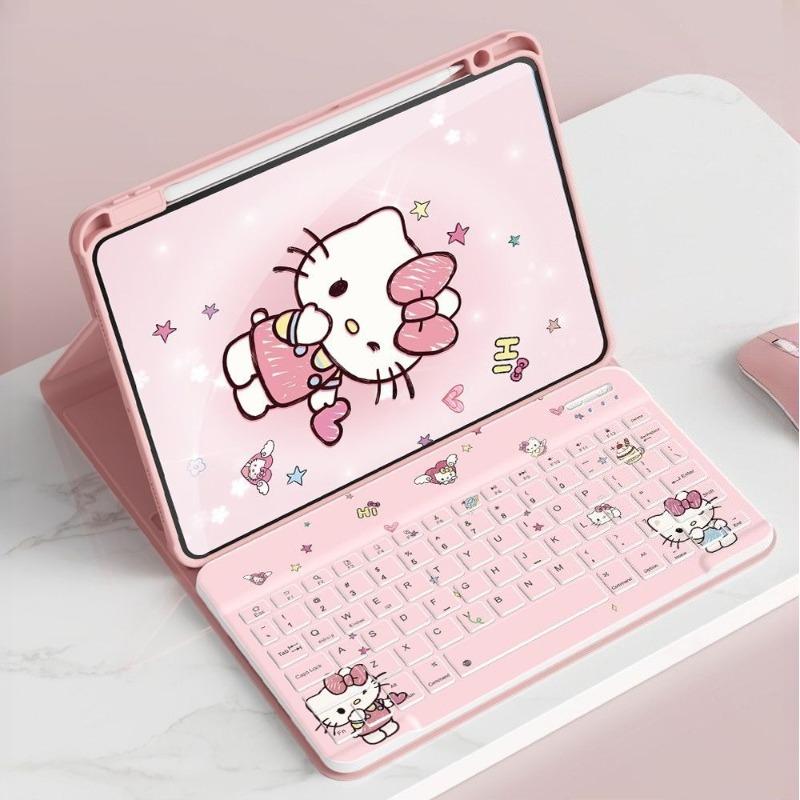 Hello Kitty Tablet Case with Wireless Keyboard Set for Ipad 11th A16 Air7/6 Pro 11in 10th 10.9 Air4 5 9th 10.2in Rotatable Case