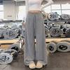 Womens High Waist Polka Dot Loose Casual Drawstring Wide Leg Pants