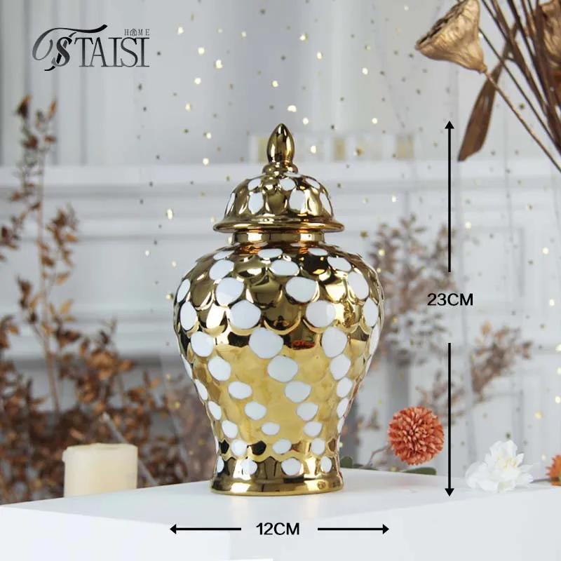 Ceramic General Jar Porcelain Handicrafts Geometric Golden Jar Storage Tank Flower Vase Home Decoration Accessories