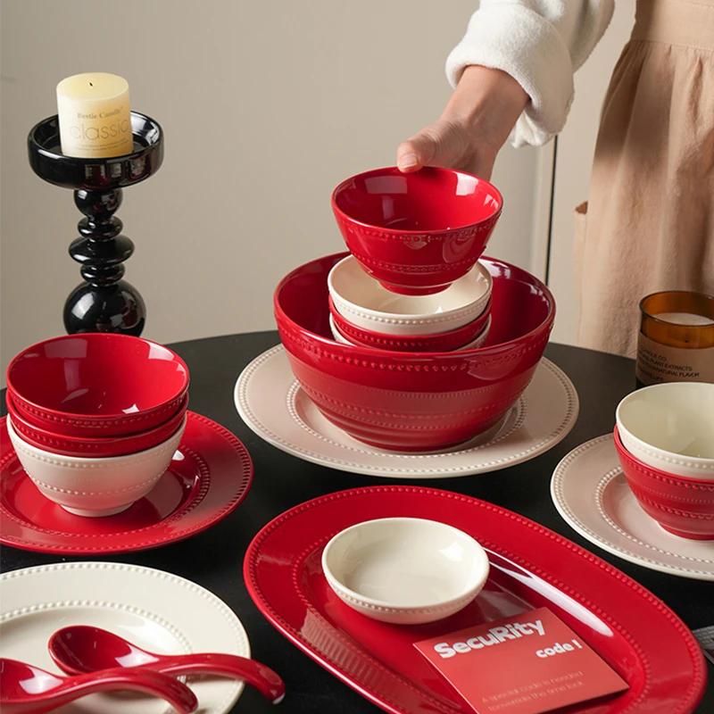 Leichter Luxus Hochzeit Keramikteller Hochwertige Vollfarbige Relief Speiseteller Haushalt Täglich Party Kuchen Dessert und Snackteller