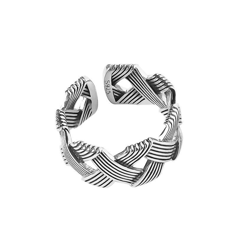 Stylish Retro S925 Sterling Silver Ring Unique Geometric Design Size Adjustable