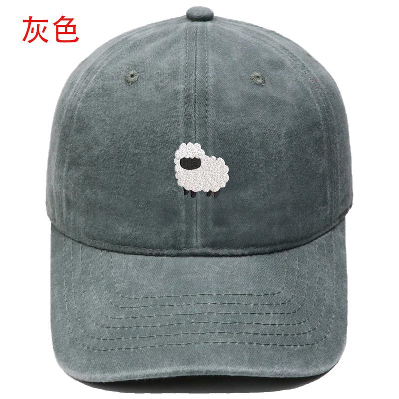 New Cute Lamb Embroidery Washed Retro Baseball Cap Men's and Women's Leisure Outdoor Sunshade Cap Tide