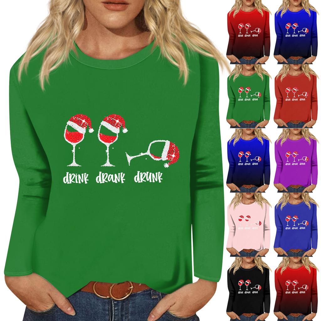 Women's Loose Comfortable Casual Fashion Round Neck Christmas Print Long Sleeve Hoodie