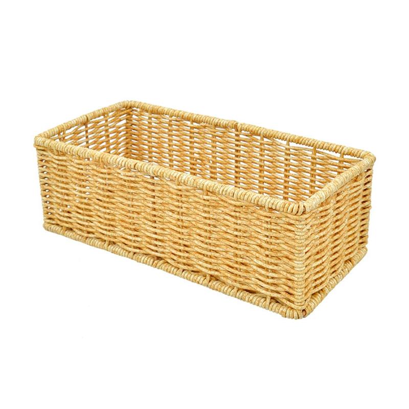 

1Pc Hand-woven Removable Imitation Rattan Simple Storage Basket Practical PP Desktop Organizing Box Storage Case кофейный