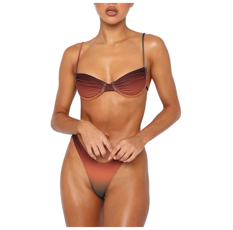 

Женская мода, раздельное сексуальное бикини с подушечками для бюстгальтера, без стального бюстгальтера, купальник S кофейный