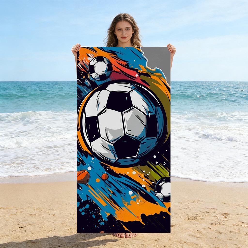 

Football Beach Towel Quick Dry Microfiber Soccer Print Towel for Sports Gym Camping W40*H60(CM)