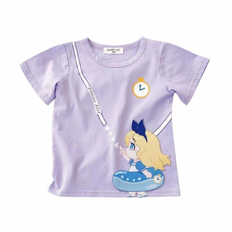 Girls Color Princess T-shirt Summer Children Cute Cartoon Print Casual Loose Breathable Short-sleeved Round Neck T-shirt