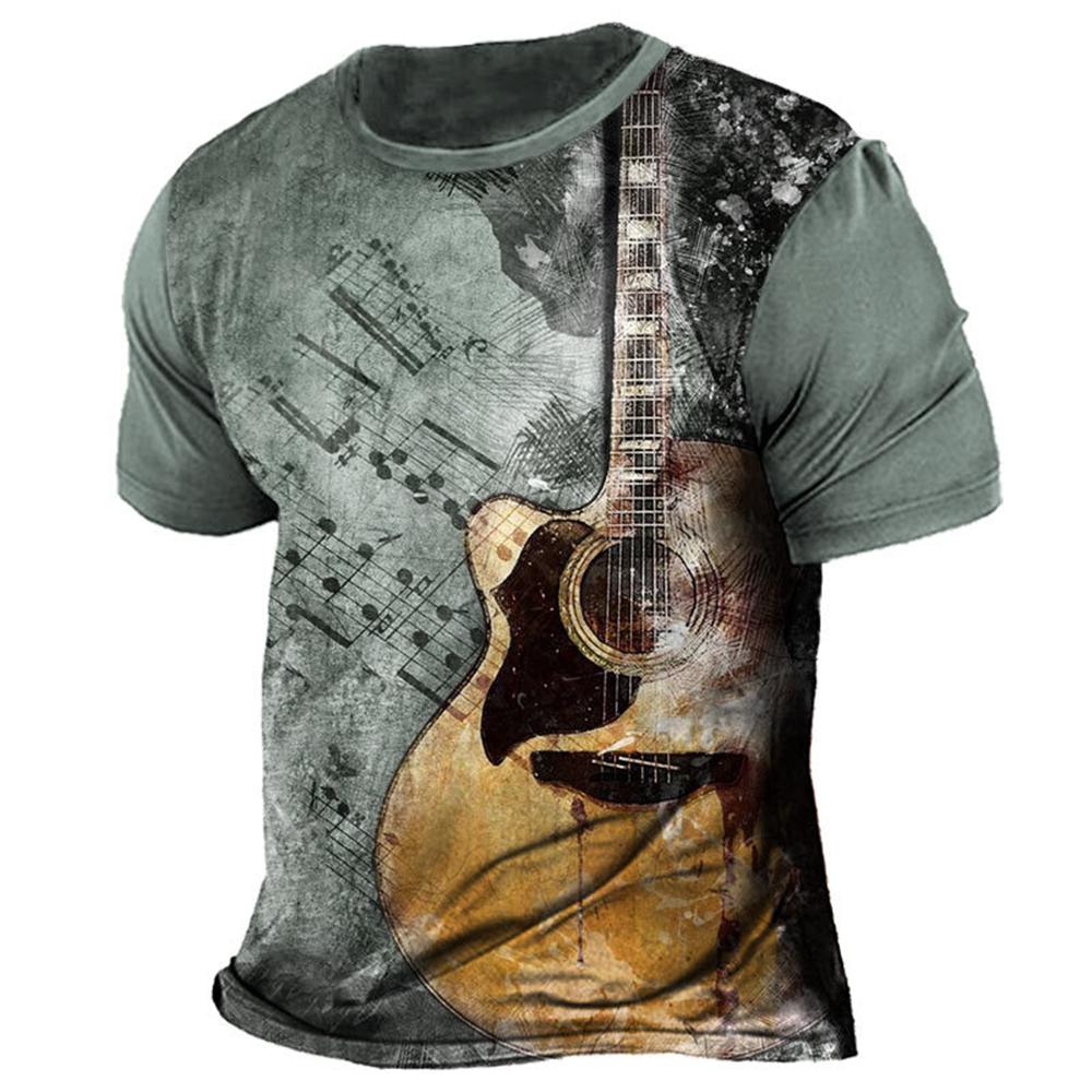 Vintage T-Shirts Guitar Sailboat 3D Printed Streetwear Men Short Sleeve T Shirt