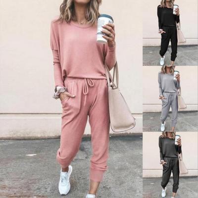 Spring and Autumn Women's Loose Solid Colour Long Sleeve Long Pants Casual Suit