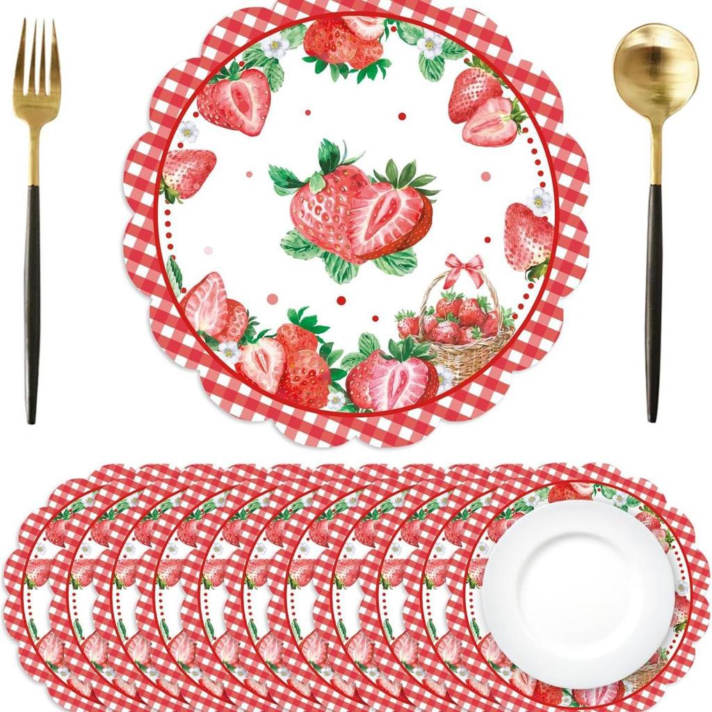Erdbeer-Papier-Tischsets für Geburtstage im Frühling/Sommer und Babypartys mit Beeren-Thema.